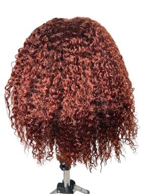 Unice Reddish Brown Curly Human Hair Bye Bye Slip Pre Cut 16 Inch Wig
